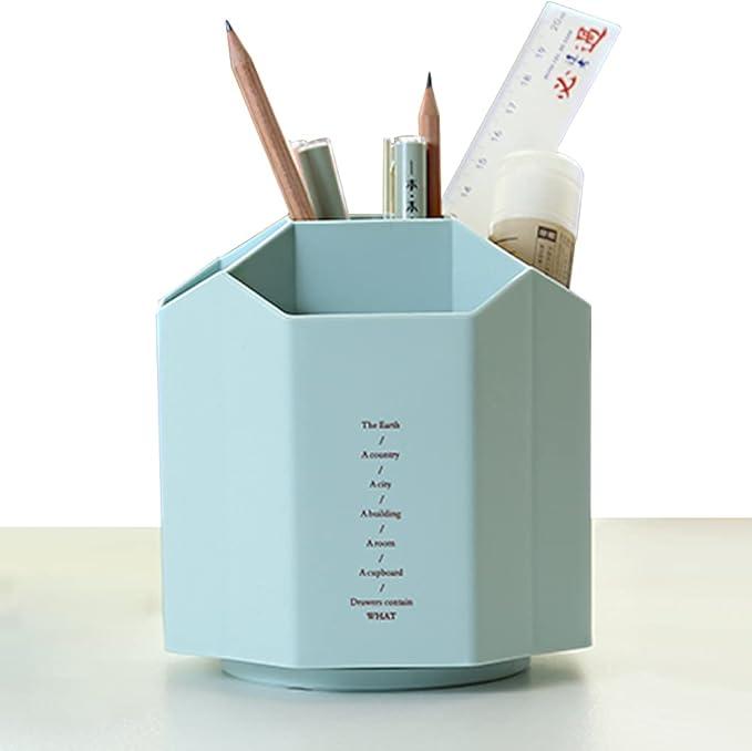 Rotating Art Supply Organizer, Pen Holder 5 Compartments, School Supplies Organizer for Pen, Colored Pencil, Art Brushes, Desktop Storage Box, Gift for Teachers, Classmates, and Friends ,Blue