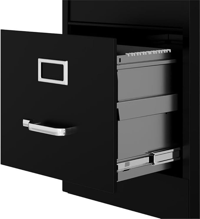 Scranton & Co 25" D Metal 4-Drawer Letter Width Vertical Filing Cabinet in Black, Lockable, Sturdy Steel Construction, Office and Home Use, Durable Storage for Documents and Files