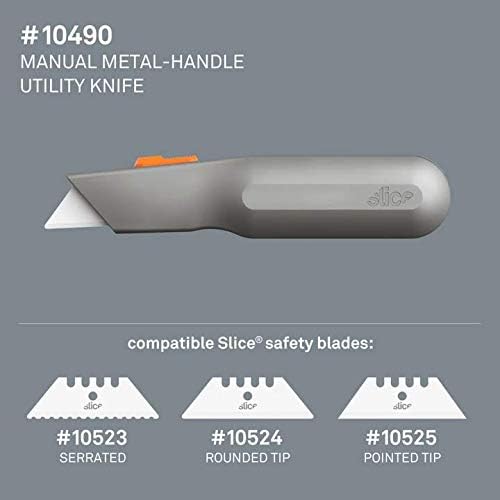 Slice 10490 Metal-Handle Utility Knife, Finger Friendly Ceramic Blade, 3 Cutting Depths, Comfortable Heavy Metal Grip, Stores Extra Blade - 6 Pack