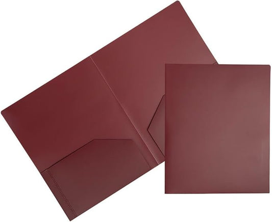 JAM PAPER Heavy Duty Plastic 2 Pocket Extra Tough School Folders - Burgundy - Bulk 144/Box