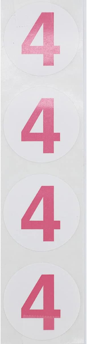 Pink Number 4 Circle Stickers, 1.5 Inch Round Adhesive Labels, 500 Stickers Per Roll for Inventory, Organization, Bins, Retail, Classrooms, and More – Made in The USA
