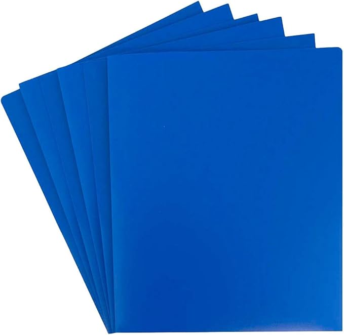 JAM PAPER Heavy Duty Plastic Two Pocket Extra Tough School Folders - Blue - 6/Pack