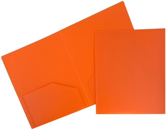JAM PAPER Heavy Duty Plastic 2 Pocket Extra Tough School Folders - Orange - Bulk 144/Box
