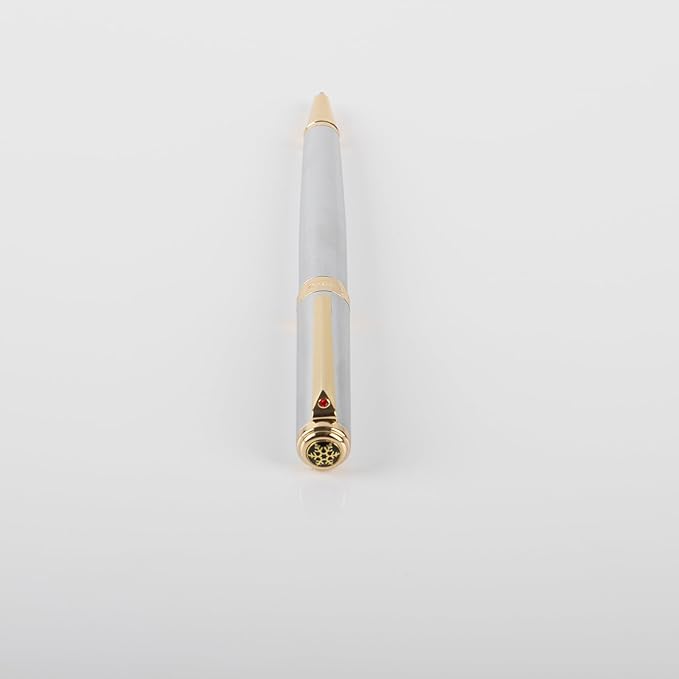 Luxury Ballpoint Pen with 24K Gold Trim, Switzerland Tip Point with Black Ink Refills, Fancy Ball Point Pen Gift Set for Men Women, Nice Writing Pens for Chirtmas,Silver