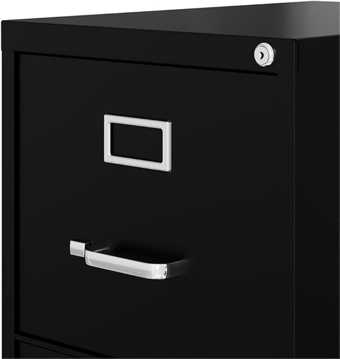 Scranton & Co 25" D Metal 4-Drawer Letter Width Vertical Filing Cabinet in Black, Lockable, Sturdy Steel Construction, Office and Home Use, Durable Storage for Documents and Files