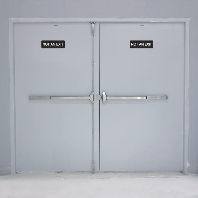 Dark Woodgrain Not an Exit Sign / 3" x 9" Flat Indoor Easy Adhesive Door And Wall Mount Faux Wood Design Sign/Restaurant School Small Business Signage