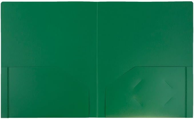 JAM PAPER Heavy Duty Plastic 2 Pocket Extra Tough School Folders - Green - Bulk 48/Pack