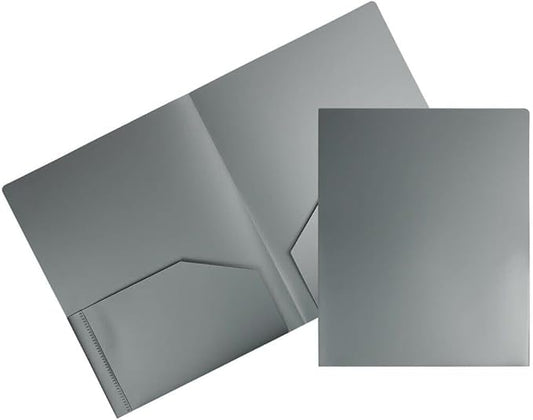 JAM PAPER Heavy Duty Plastic 2 Pocket Extra Tough School Folders - Silver - Bulk 48/Pack