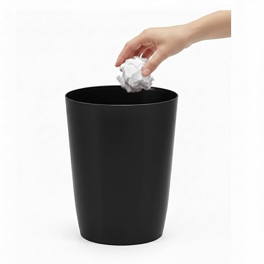 Mini Waste Basket - Durable Small Plastic Garbage Trash Can Bin - Lidless Open-Top Rectangular Slim Profile for Compact Spaces - Suitable for Home, Bathroom, Office, Bedroom, Kitchen and More, Black