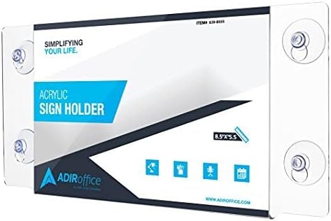 Adir Acrylic Sign Holder – Window Sign Holder with Suction Cups for Advertising and Promotion, Wall-Mount Display Frame, Clear Sign Holder Stand for Glass, Mall, Restaurants, Office - 2 Pack (8.5x5.5 Inch)