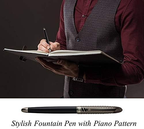 Stylish Fountain Pen : Luxury,Elegant,Germany F Fine Nib, Gift for Men & Women, Professional, Executive, Metal, Gift Box. –Free Engraving (Black (Piano Style)),14cmx1.2cm(AT-F4CARBON-1)