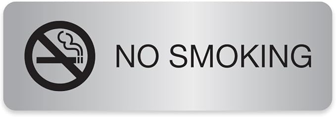 No Smoking Silver Sign/Small Business Restaurant Office School Smoking Prohibited Notice / 3" x 9" Flat Easy Adhesive Door And Wall Mount/Made In The USA
