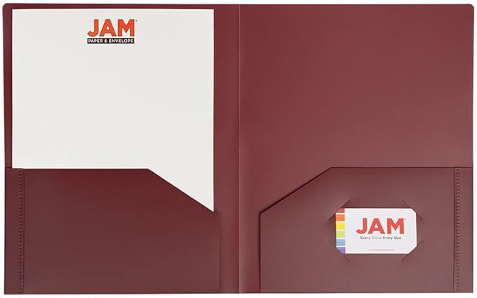JAM PAPER Heavy Duty Plastic 2 Pocket Extra Tough School Folders - Burgundy - Bulk 144/Box