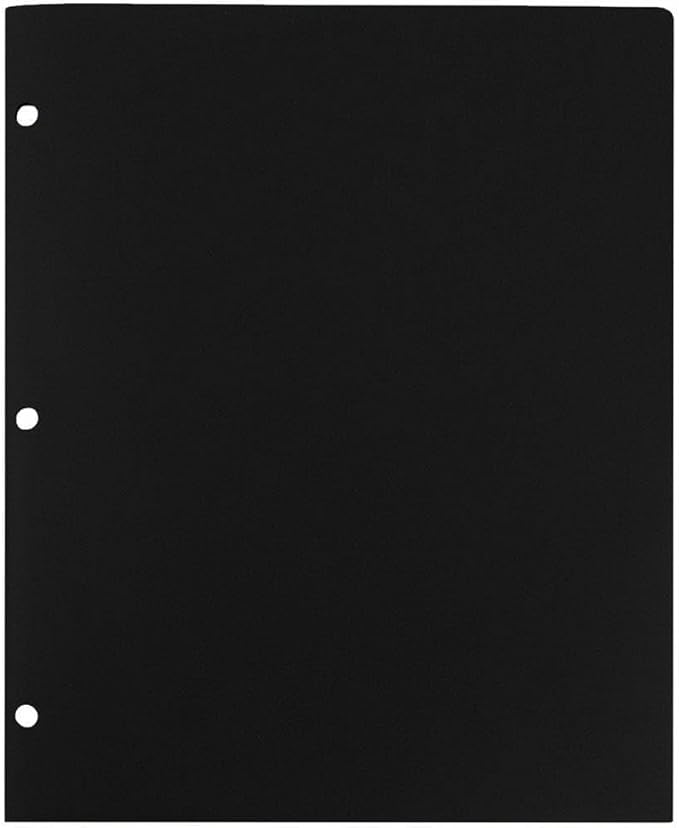 JAM PAPER Heavy Duty Plastic 3 Hole Punch Pocket Folders - Extra Tough School Folders - Black - Bulk 48/Pack