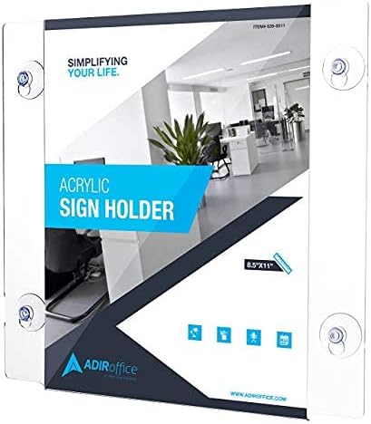 Adir Acrylic Sign Holder – Window Sign Holder with Suction Cups for Advertising and Promotion, Wall-Mount Display Frame, Clear Sign Holder Stand for Glass, Mall, Restaurants, Office - 6 Pack (8.5x11 Inch)