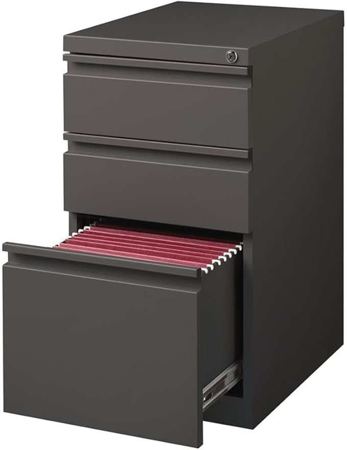 Pemberly Row 3 Drawers 27.75" Vertical Espresso Metal Filing Cabinet Lockable Pre-Assembled Stationary Letter Size for Home, Office