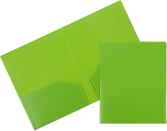 JAM PAPER Heavy Duty Plastic 2 Pocket Extra Tough School Folders - Lime Green - 6/Pack