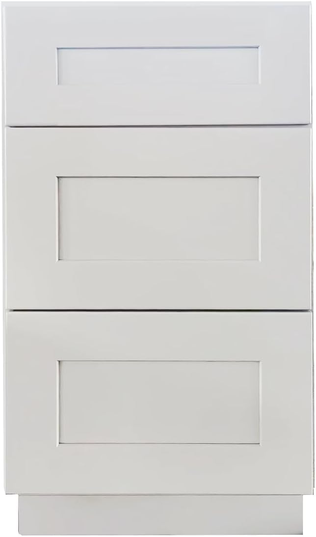 Shaker Style White RTA Base Drawer Cabinet by Solid Wood for Kitchen, Bathroom, Bedroom or Office with 3 Drawers and Soft Close(24" W x 24" Depth x 34-1/2" H)