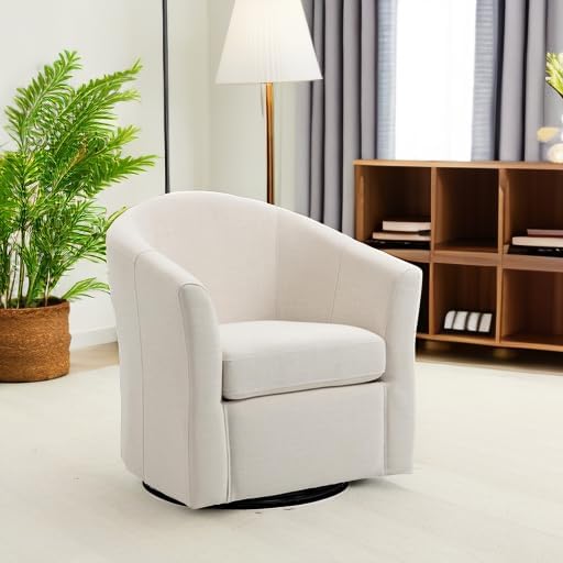 UIXE 360° Swivel Barrel Accent Chairs Set of 2, Modern Round Arm Chair Upholstered Club Armchair, Single Sofa Seating in Fabric for Living Room, Bedroom (Beige)