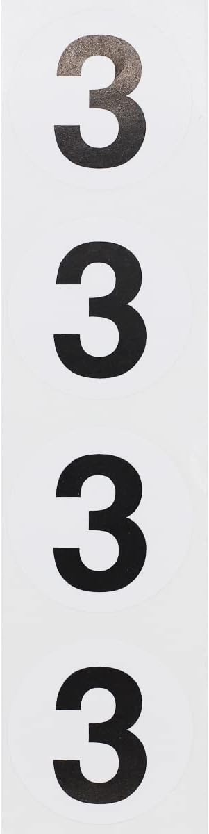 Black Number 3 Circle Stickers, 1.5 Inches Round, 500 Adhesive Labels on a Roll, Inventory Identification Dots, Semi-Gloss Round Number Stickers, Made in The USA