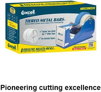 Excell Deluxe Twin Wide Metal Multi-Roll Desktop Tape Dispenser with Tiered Metal Separator Bars, EX-2272, 2 inch Wide, 3 inch Core
