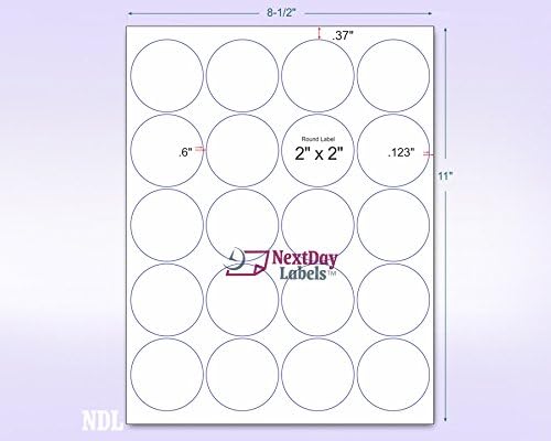 NextDayLabels - 8-1/2 x 11 Neon Color High Light Fluorescent Labels for Laser & Inkjet Printer (Blue Fluorescent, 2" Round - 20 Per Page | 2000 Labels)