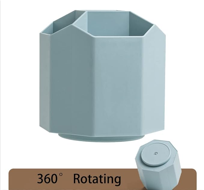 Rotating Art Supply Organizer, Pen Holder 5 Compartments, School Supplies Organizer for Pen, Colored Pencil, Art Brushes, Desktop Storage Box, Gift for Teachers, Classmates, and Friends ,Blue