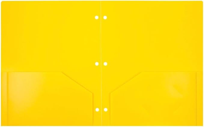 JAM PAPER Heavy Duty Plastic 3 Hole Punch Pocket Folders - Extra Tough School Folders - Yellow - Bulk 48/Pack