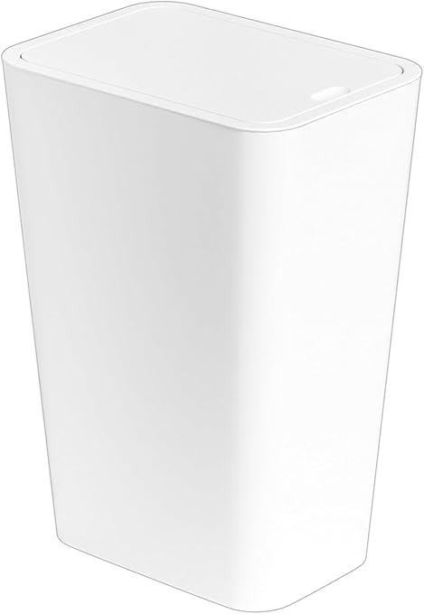 Yieach 12L White Slim Bathroom Trash Can with Lid,3.17 Gallon Pet/Dog Proof Kitchen Trash Can,Rectangle Thin Garbage Can,Covered Waste Basket,Narrow Small Plastic Trashcan for Room,Bedroom,Office,1PCS