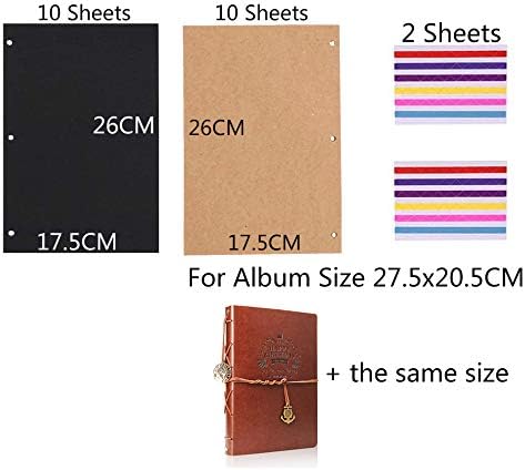 ThxMadam Scrapbooking Paper 26x17.5CM,10 Sheets Black Paper + 10 Sheets Kraft Paper Extra Refill Page for Scrapbook Photo Album Memory Book Notebook 10.82" x 8.07" (27.5 x 20.5CM) for Album Large