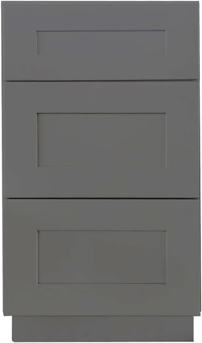 Shaker Style Pebble Grey RTA Base Cabinet with 3Drawer by Solid Wood for Kitchen, Bathroom, Bedroom or Office Featuring, and Storage Separation(27" W x 24" D x 34-1/2" H)