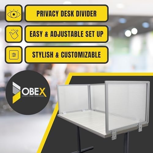 OBEX Polycarbonate Office Desk Mounted Privacy Screen Adjustable Table Top Panel Divider, Universal Aluminum Bracket-USA Made, 18" x 24", Translucent