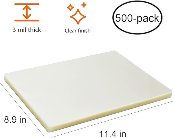 FungLam Laminating Sheets, 8.9 x 11.4-Inches Thermal Laminating Pouches, 3 mil Thick, 500-Pack, Clear