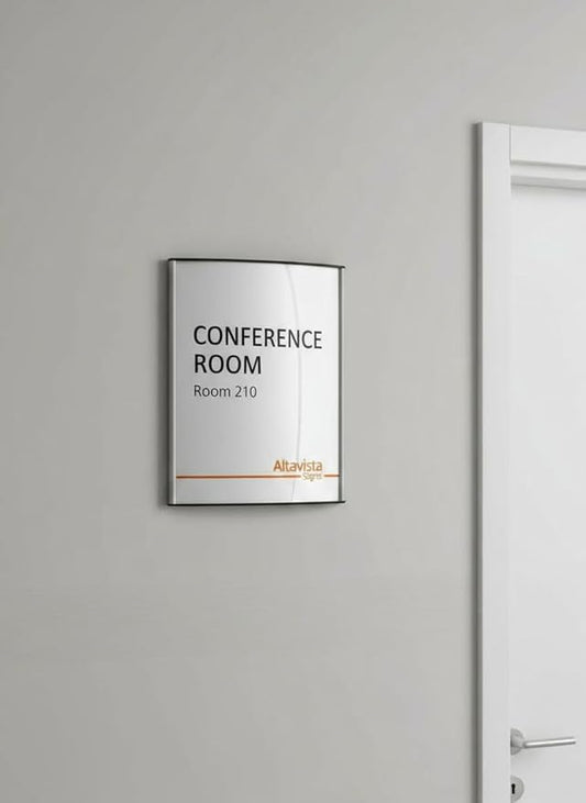 SET OF 2, OFFICE SIGN HOLDER FOR WALL OR DOOR MOUNT NAME PLATE FRAME DISPLAY CURVATURE PLAQUE SILVER ALUMINUM, 8.5" W x 11" H