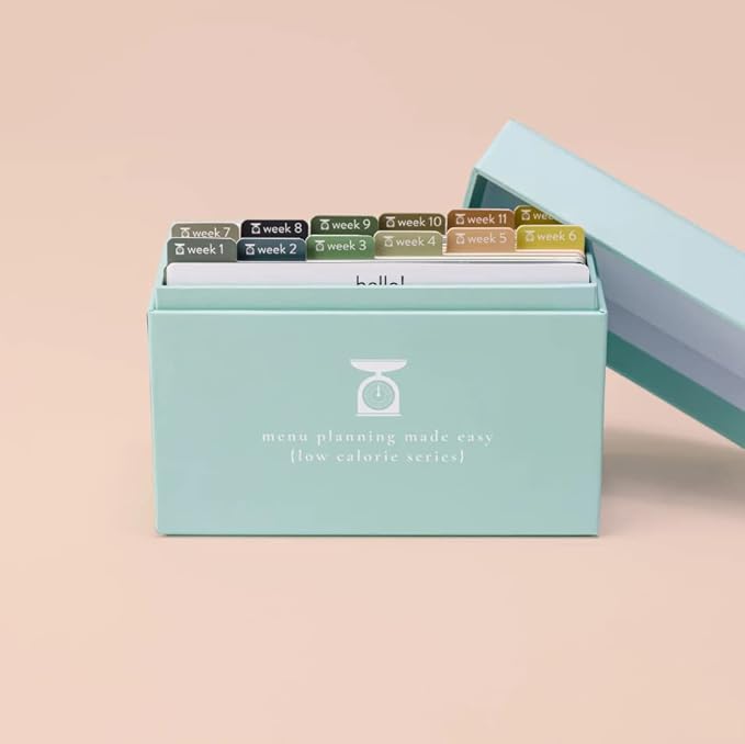 PPP Meal Planner with 72 Recipe Cards (Low Calorie Menu) - Weekly Menu Planner | Sturdy Recipe Box | 12 Reusable Grocery Shopping Lists | 5 Blank Recipe Cards | Recipe Card Protector | Recipe Ideas