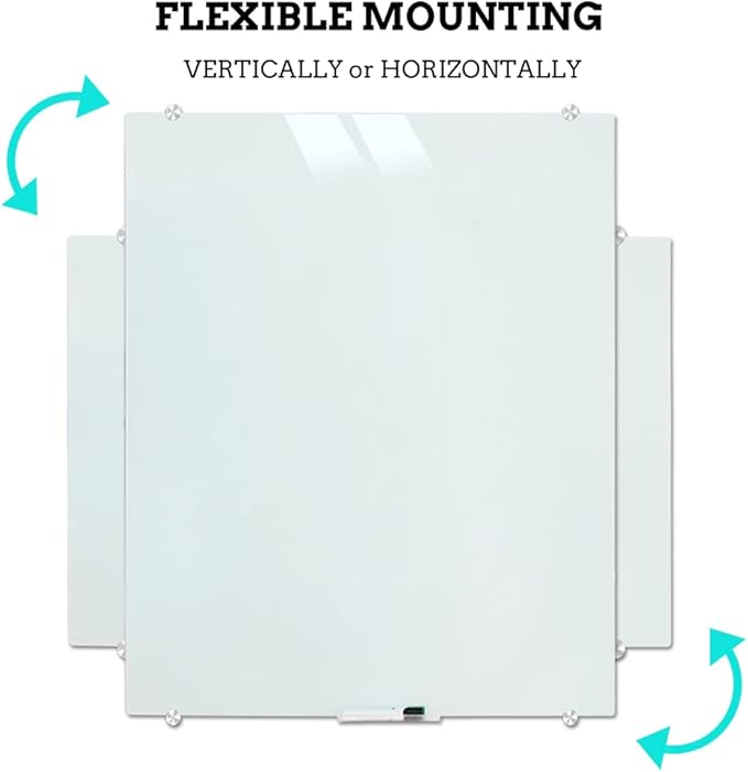 DEVELOP Large Magnetic White Glass Dry Erase Board, 60 x 36 Inches (150 x 90 cm), Modern Tempered Glass Whiteboard for Wall, Frameless White Board with Marker Tray, 4 Markers, 2 Magnets, 1 Eraser
