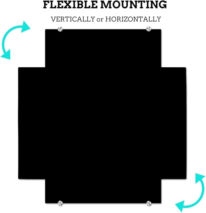 DEVELOP Magnetic Black Glass Dry Erase Board 24 x 18 Inches (60 x 45 cm), Small Frameless Wall Mounted Writing Glass Whiteboard with 4 Markers, 2 Magnets, 1 Eraser