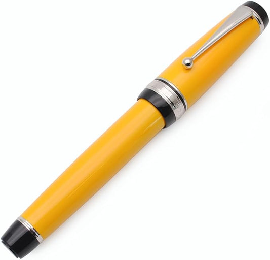 Metal Big Fountain Pen Set Medium Nib 0.7mm, Includes Ink Refill Converter, 5 Ink Cartridges & Gift Box (Medium Nib 0.7mm, Yellow with Silvery Clip)