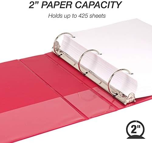 Samsill 2 Inch 3 Ring Binders, Made in USA, Economy Round Ring, Clear View Cover, 425 Sheet Capacity - for School, Home, Office - Red, 4 Pack