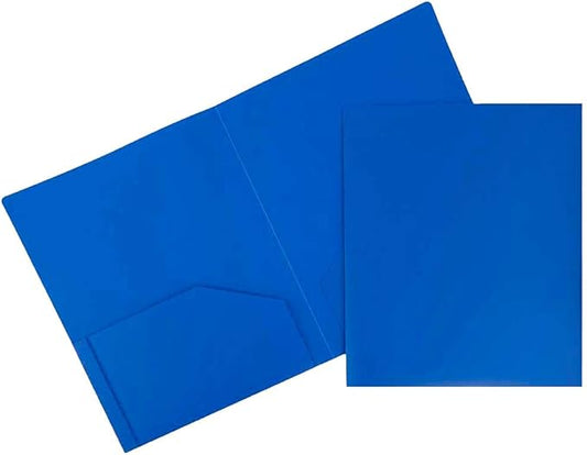 JAM PAPER Heavy Duty Plastic Two Pocket Extra Tough School Folders - Blue - 6/Pack