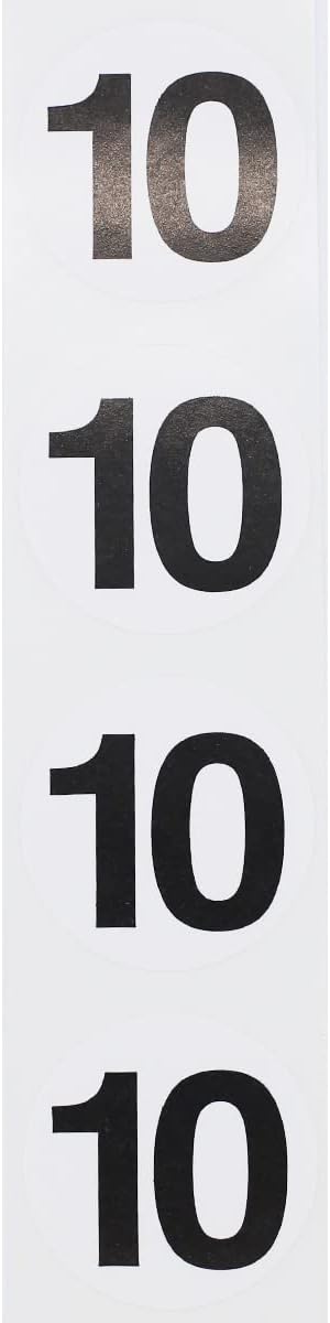 Black Number 10 Circle Stickers, 1.5 Inches Round, 500 Labels on a Roll for Inventory, Bins, Retail, Warehouse, and Classroom Organization, Made in The USA