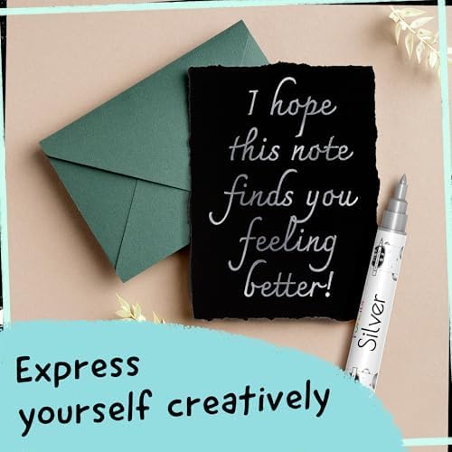 4 Acrylic Metallic Silver Paint Pen (Dual Tip) - Fine Tip & Medium, Acrylic Paint Markers - Silver Metallic Marker for Rock Painting, Canvas, Wood, Glass, Fabric, Metal and Plastic - Water-based Ink