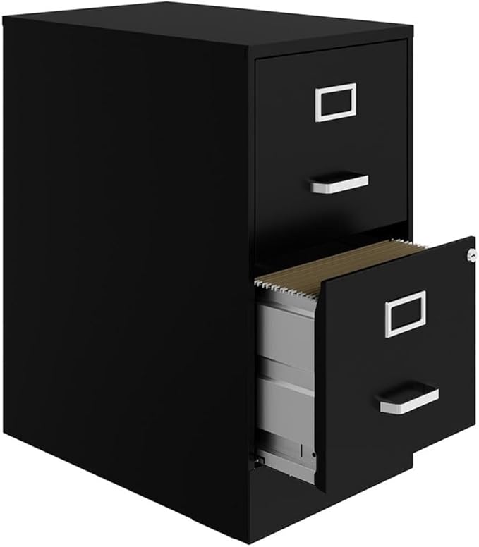 Pemberly Row 2 Drawers 26.7" Vertical Black Metal Filing Cabinet Lockable Pre-Assembled Stationary Letter Size for Home, Office