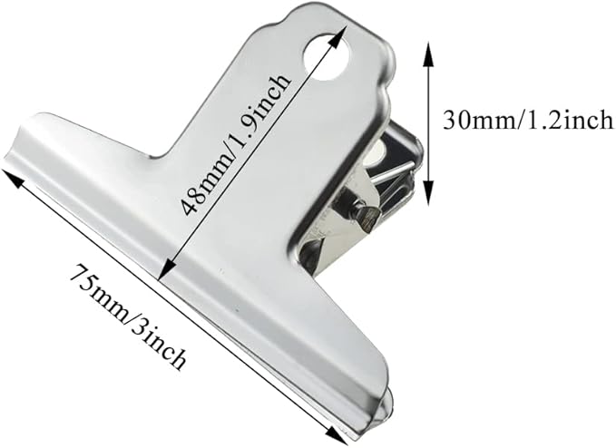 HAHIYO 3inch Silver Bulldog Clips Metal File Hinge Binder Clamps Save Space Strong Spring Jaws Rock Solid Grip Book Lay Flat Deburred Edge for Hang Photos Wall Grid Dog Food 10PCS