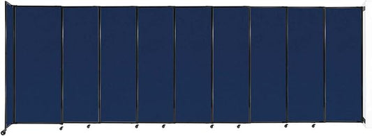 Wall-Mounted Sliding StraightWall Room Divider | Adjustable Widths | Locking Wheels | Room Separator | Up to 19'9" Wide x 6'10" Tall Navy Blue Fabric Panels