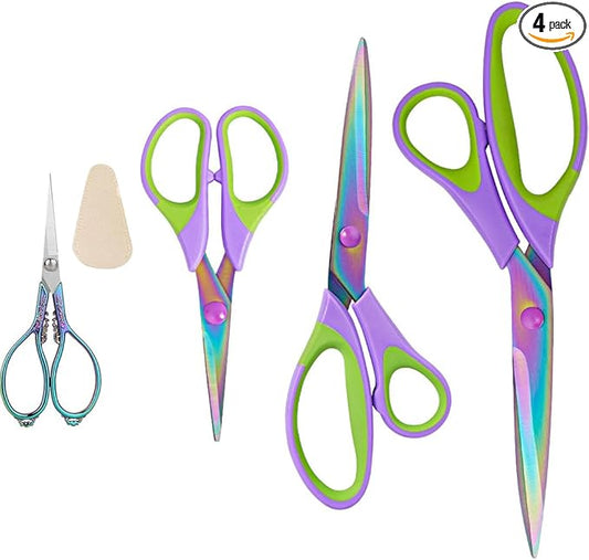 Titanium Coating Sewing Scissors Bundle, Professional Fabric Scissors Set, Ultra-Sharp Stainless Steel Blades, Ergonomic Handle, Great for Tailor, Embroidery, Craft, 9.1"/8.4"/5.5"/4.4"