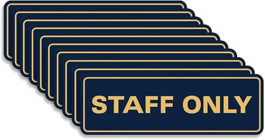 All Quality Standard Staff Only Wall or Door Sign | Easy Installation | Office Workplace Signs | Enhanced Security ‌ - Blue/Gold - Small (10 Pack)