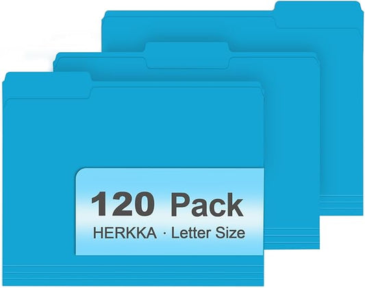 File Folder, HERKKA 120 Pack 1/3 Cut Tab File Folders, File Folders Great for Organizing and Filing, Letter Size, Light Blue