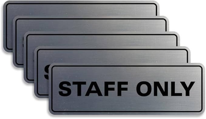 All Quality Standard Staff Only Wall or Door Sign | Easy Installation | Office Workplace Signs | Enhanced Security ‌ - Silver - Large (5 Pack)