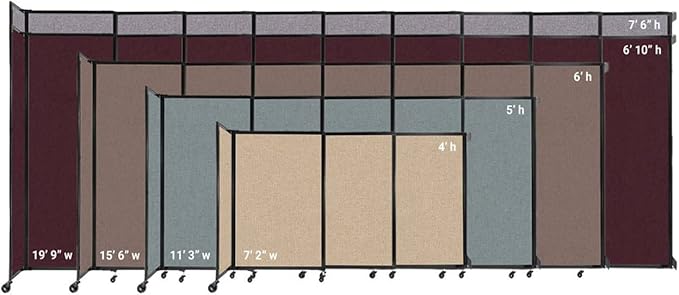 Wall-Mounted Sliding StraightWall Room Divider | Adjustable Widths | Locking Wheels | Room Separator | Up to 7'2" Wide x 5' Tall Slate Fabric Panels